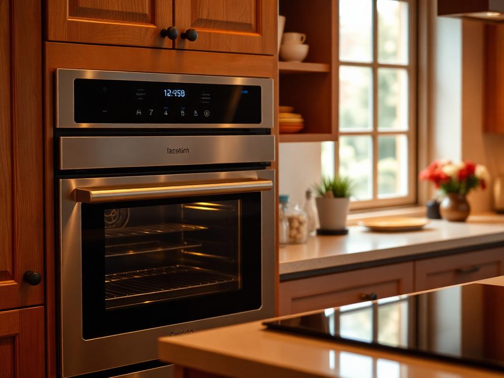 Horno de acero inoxidable y placa de inducción en una cocina